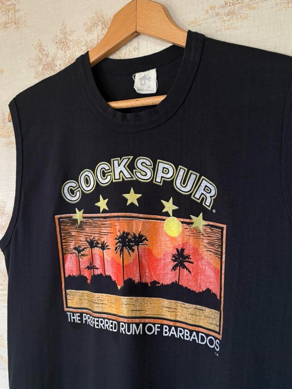Vintage 80s Cockspur Rum Barbados Black Muscle Tee Alcohol Brand XL